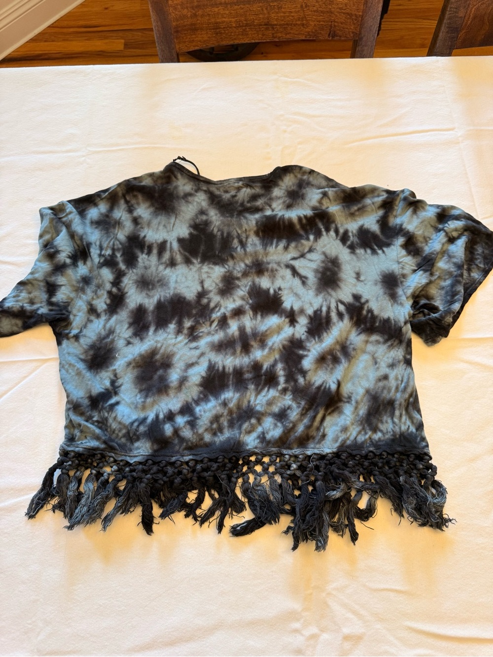 NWT! Chaser Tie-Dye Fringe Hem Short Sleeve Top - Black & Blue - Picture 2 of 4